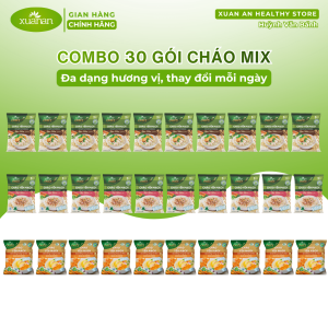 (Tặng kèm combo 15 gói cháo Gà ) Combo 30 Gói Cháo Yến mạch Mix 3 Vị Xuân An (10 rau nấm 10 thịt bằm 10 gà)