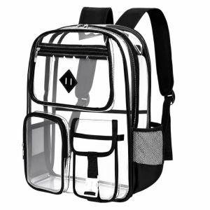 DIVATEN Mult-Pocket Clear PVC Backpack Waterproof Transparent See-Through Bookbag Stylish Wear-Resistant School Backpack SchoolTravelGym