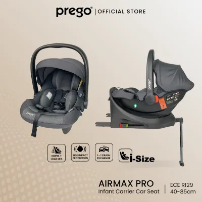Prego Baby Airmax Pro i-Size Baby Car Seat + ISOFIX Base | 40–85cm (0–13kg) for Newborn Infant Carrier ECE R129
