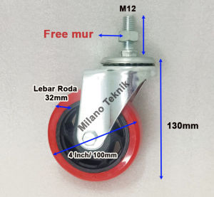 Roda 4 Inch PU TAIWAN + Double bearing Troli/Etalase Heavy Duty