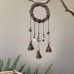 Handmade Vintage Wind Chime Blessing Bottle Bell Witchy Hanging Decor Metal Bells Moon Pendant