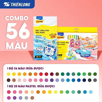Bút lông màu Fiber Pen Thiên Long Colokit - Combo bút lông màu 40/56/76 cây ngòi cao cấp dễ dàng rửa sạch an toàn