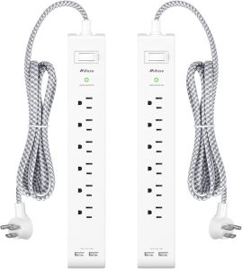 2 Pack Power Strip 12FT Long Extension Cord Surge Protector with 6 Outlets and 2 USB Charging Ports Flat Plug Overload Protection Extension Cord 10+ ft Wall Mount for Home Office Dorm College