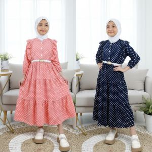 CARLINA GAMIS ANAK CLARISSA POLKADOT (DAPAT GESPER) DRESS MURAH KIDS SYARI RUFFLE