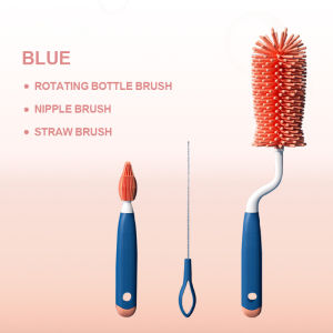 Bobbi 3 in 1 Bottle Brush Silica Gel Brush 360 Degree Rotation Long Handle bottle cleaner brush set baby Baby Bottle Brush Set Food Grade Material BPA Free Baby bottle cleanning set Tumbler Cleaner Brush Cleaning Bottle Brush