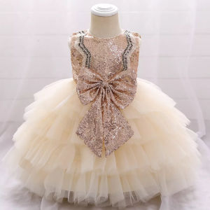 Dress Anak Perempuan Payet Pita Gold Usia 6 bulan - 6 Tahun