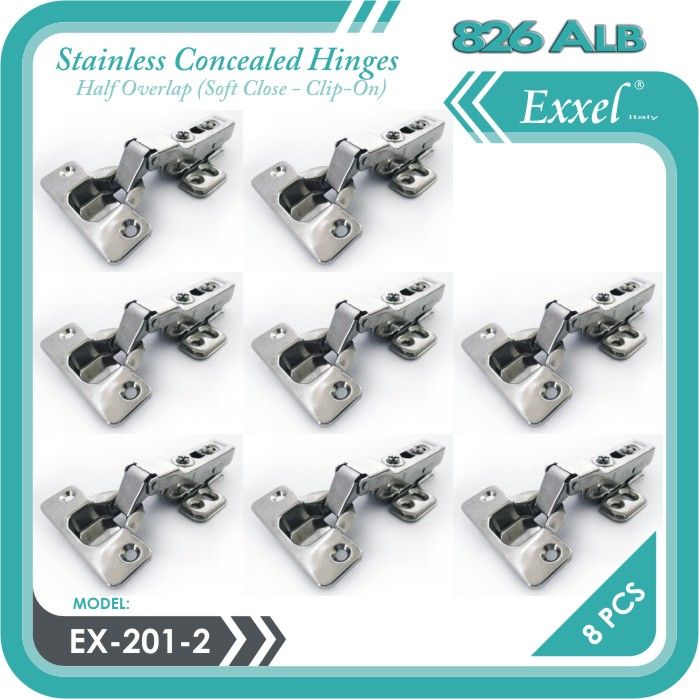 Concealed Hinges Stainless Soft Close Half Overlap Ex201 2 8pcs Lazada Ph