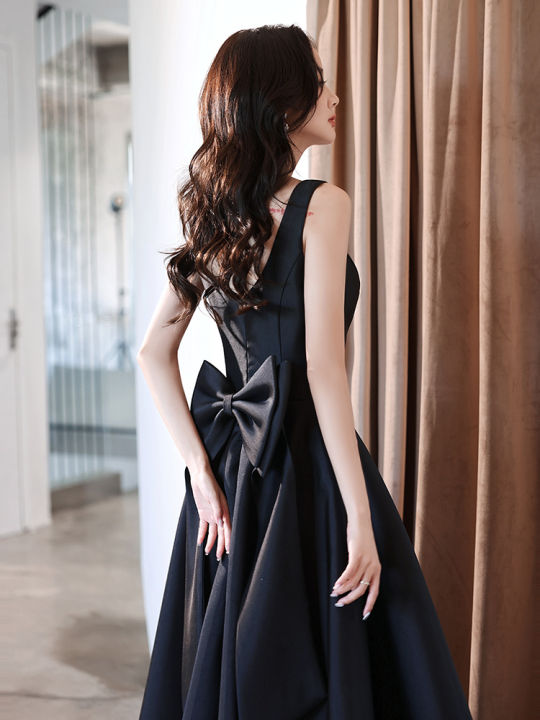 Glary Star Black Evening Dresses Female New Hepburn Wind Banquet Temperament Host of Art Exam Dresses Annual Meeting Evening Dresses Lazada PH