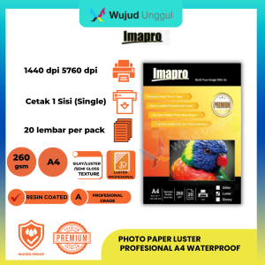 Kertas Immapro Profesional RC Luster 4X6 260 GSM A4 20 SHEET