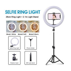 [Ready Stock] LED Ring Light With Tripod Stand Phone Holder 直播架 Dim Video Live Studio Lighting Lampu Bulat 26cm Selfie Ring Light Studio
