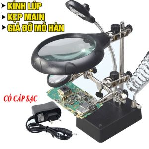 [HCM]Kính lúp kẹp mạch điện 3 kính 5 đèn led gác mỏ hàn dùng nguồn ACDC