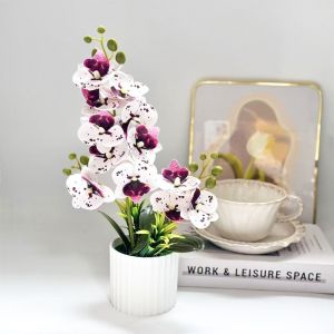 SPARAK Hoa đa dạng Hoa Lan Bướm Mô Phỏng Hoa giả Chậu hoa trắng Cây giả nhân tạo  Tự làm Hoa giả bằng nhựa Trang trí nhà cửa