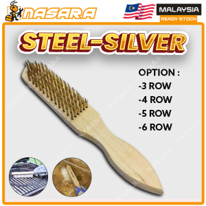 Nasara Steel Wire Hand Brush With Wood Handle High-Density Cleaning Scrub 3 - 6 Holes Berus Dawai