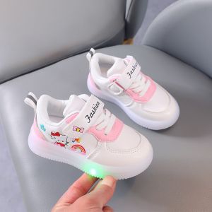 Kids Girls School Hello Kitty Kuromi Cartoon shoes for kids girl easy soft students Casual Sneakers Sports shoes for kids LED white school shoes