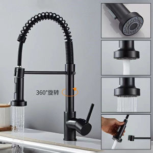 AU Stainless steel spring-loaded pull-out kitchen faucet extendable and rotatable multi-functional hot and cold water sink faucet