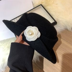 DAWEIF French Style Hepburn Style Topper Hat Woolen Flat-top Black Felt Hat Elegant Photography Decoration Women Jazz Hat Ladies
