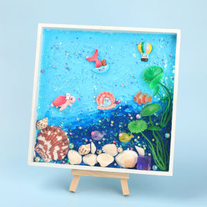 Creative Kids DIY 3D Frame Art Set with Cream Glue Craft Materials for Home School Activities Ocean Series DIY Painting Kit Handmade Cream Glue Tray Painting Kit Parent-child Ocean Texture Photo Frame Painting Material Package