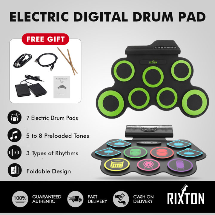 RIXTON Portable Electronic Drum Set 9 Pads Electric Drum Kit with Dual Build in Speaker Kick Pedals Drum Sticks Ideal Gifts for Kids Beginners Birthday Christmas Digital Drum Lazada Lazada PH