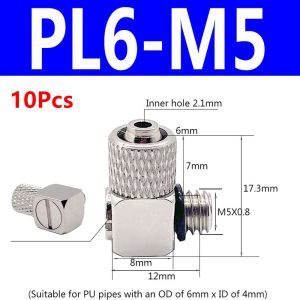 LUMIYA 10Pcs M3 M4 M5 M6. Khớp nối xoắn nhanh Micro 3mm 4mm 6mm đường kính ngoài Chủ đề nam Đầu nối ống khí Bền bỉ Đồng thau Lắp nhanh khớp nối nhanh