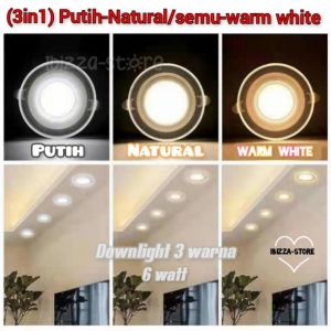 Lampu Downlight Plafon 6 Watt 3 Warna Sinar Kuning / Warm White Biru Ungu Pinggir List Bening