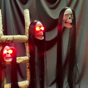 Đầu lâu treo Halloween trang trí trong nhà ma quái phát sáng tóc dài hộp sọ lễ hội phát sáng hộp sọ trang trí phòng 6 cái