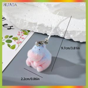 RUASA Fun Cartoon Flocking Animal Keychains Phone Lanyard Resin Cute Hexagonal Hedgehog Hippos Bag Earphone Case Pendant Girls Gift