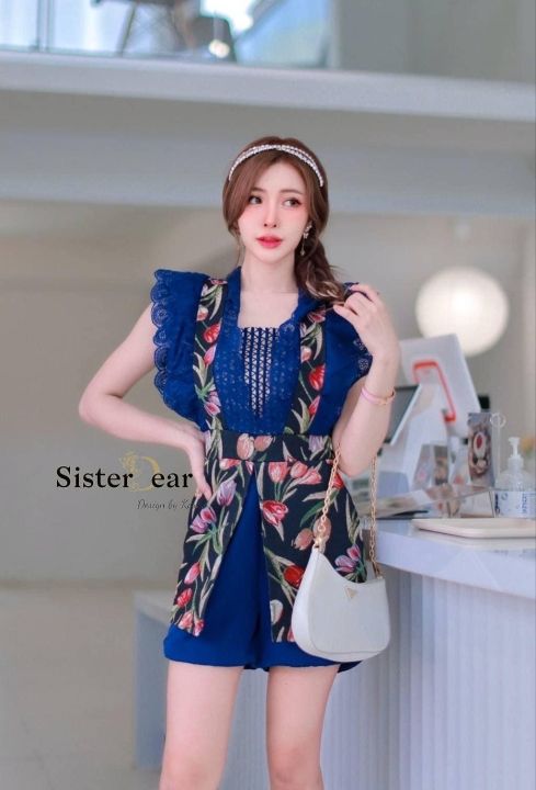งานป้าย Sister Dear Size M ชุดเซ็ทเสื้อ+กางเกงขาสั้น ผ้าทอ มือ 1 ป้าย ...