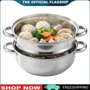 【New Arrival】 28 CM 2 Tier Stainless Steel Stack and Steam Pot Set Multipurpose Steamer Saucepot for Cooking Vegetables Seafood Soups Stews