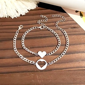 2Pcs/set Stainless Steel Simple Hollow Love Sun Moon Chain Bracelets Temperament Ins Chain Ladies Couple Bracelet