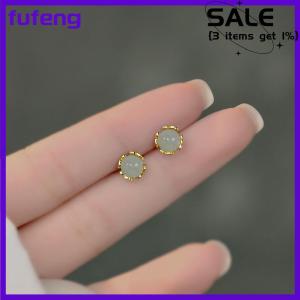 fufeng Chinese Style Retro Imitation Small Stud Earrings For Women Exquisite Green Round Bead Earring Elegant Jewelry Gift