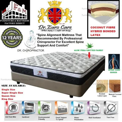 Dr. Euro Care Coconut Fibre Hybrid Synthetic Latex Fibre Plush Mattress / Tilam Single / Super Single / Queen / King Size (12 Years Warranty)