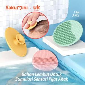 Sakumini Silicone Baby Hair Shampoo Massage Brush 3pcs | Sikat Pijat Keramas Rambut Bayi Anak