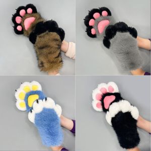 LUMINOU Faux Fur Animal Fursuit Paw Gloves Cartoon with Nails Furry Gloves Handmade Fursuit Claw Mittens Gifts