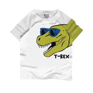 Kaos anak laki laki lengan pendek usia 4-12 tahun motif binatang Dinosaurus TYREX KCMTA Warna Putih
