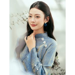 Áo dài nữ cách tân ( THIÊN NHÃ ) chất liệu tơ tằm hoạ tiết duyên dáng thanh lịch nữ tính