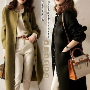 Womens Thick Woolen Coat Simple and Elegant Slimming and Long Trendy for Autumn and Winter