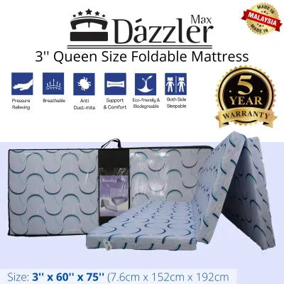 [FREE Bed Sheet + Carry Bag] Dazzler Max Three Fold Queen Size High Grade Rebond Mattress Tilam