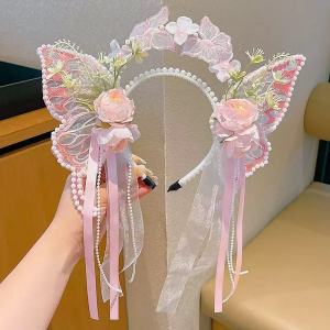 Flower Fairy Butterfly Headband Princess Hair Clip Elegant Girl Hair Accessories Gift for Festivals