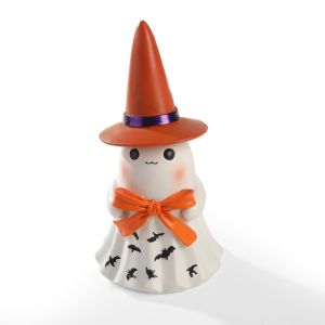 MODERNLUX Night Light Lighted Ghost Figurine Halloween Decor Resin Ghost Glowing Ornament Witch Hat Led Spooky Statue Party Supplies