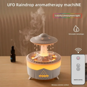 Rain Cloud Humidifier & Essential Oil Diffuser UFO Design with Falling Raindrops 7-Color LED Remote Control for Bedroom Office