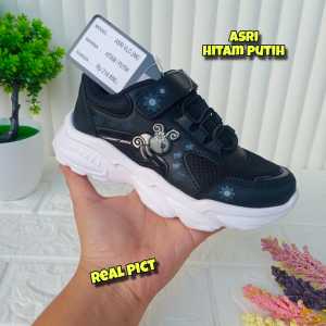 SEPATU SEKOLAH ANAK PEREMPUAN SD SIZE 30-35 - SEPATU ANDO FLOWER SUTERA HITAM PUTIH - SEPATU SEKOLAH ANAK PEREMPUAN KEREN MURAH - SEPATU SEKOLAH RINGAN
