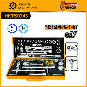 Bộ tuýp 24 chi tiết 1/2" mở bu lông đa năng sửa chữa thiết bị máy móc INGCO HKTS0243