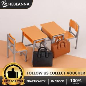 hebeanna 1Set 1:12 Dollhouse Miniature Desks Chairs Schoolbags Model Classroom Decor Toy Doll House Accessories