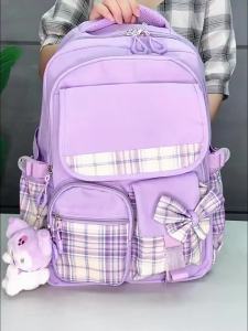 กระเป๋าเป้เด็กผู้หญิงขนาดใหญ่สำหรับนักเรียนชั้นประถมศึกษาปีที่ 1 ถึง 6 ใหม่ Kuromi