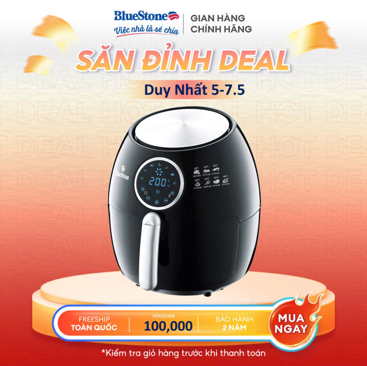 Nồi Chiên Không Dầu Điện Tử BlueStone AFB-5876 (5.5 Lít) - Công suất 1800W - Greblon - Lớp phủ cao cấp của Đức - Công nghệ  Rapid Air, giảm 80% lượng dầu mỡ - Bảo hàng 2 năm - Hàng chính hãng