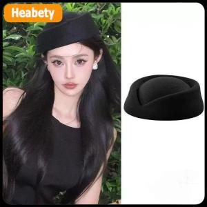 【2-3 ngày giao hàng】 Mũ beret Mũ hãng hàng không tiếp viên hàng không mũ cổ điển mũ đen phẳng đầu mũ tóc Clip Phụ kiện tóc