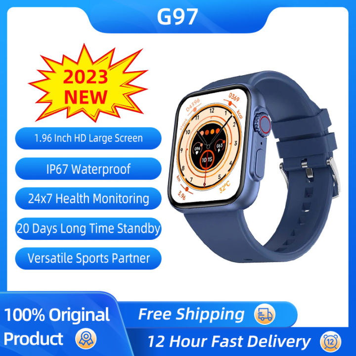 （Mới vào tháng 3 năm 2023） Đồng hồ thông minh G97 1.96 Smart Watch, Đồng hồ thông minh có thời gian chờ cực dài với mặt số có thể chuyển đổi, Theo dõi sức khỏe, 150 chế độ thể thao, Đồng hồ thông minh với Thông báo đẩy thông minh