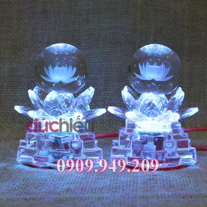 [ Thay bóng dễ dàng ] Cặp đèn cầu hoa sen pha lê để bàn thờ loại nhỏ 11050 Đức Hiếu Shop