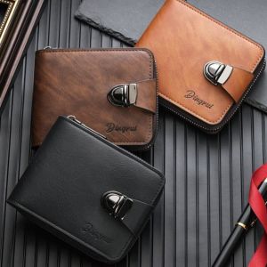 ANGY  ซิปมีซิป กระเป๋าสตางค์ของผู้ชาย สีทึบทึบ สายรัดหัวเข็มขัด กระเป๋าหนังใส่เหรียญ กระเป๋าใส่บัตร พับเก็บได้ กระเป๋าเงินธุรกิจ ตัวผู้ผู้