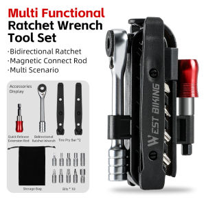 WEST BIKING Multi Functional Ratchet Wrench Tool Set Bidirectional Ratchet Magnetic Connect Rod Portable Quick Release Repair Tool Set